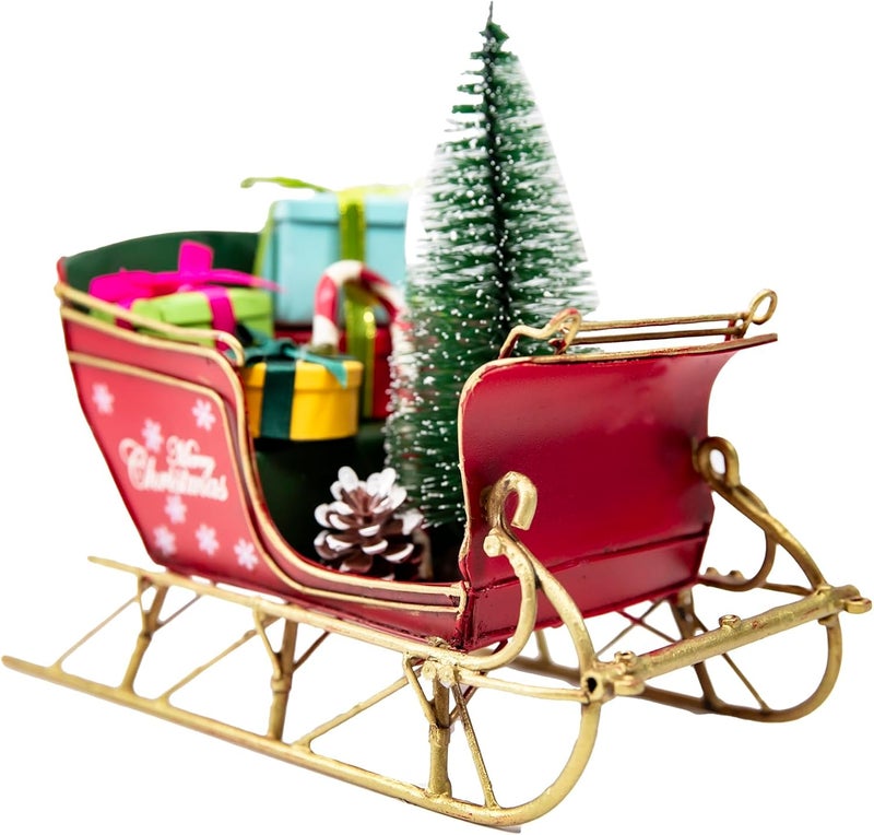 Berfutall -Red Santa Sleigh Christmas Decor for Table Top Holiday Home Decorations Decoration with Rustic Charm (G) - Image 1