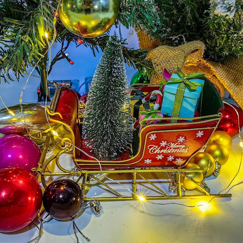 Berfutall -Red Santa Sleigh Christmas Decor for Table Top Holiday Home Decorations Decoration with Rustic Charm (G) - Image 3