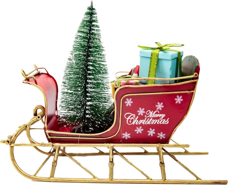 Berfutall -Red Santa Sleigh Christmas Decor for Table Top Holiday Home Decorations Decoration with Rustic Charm (G) - Image 5