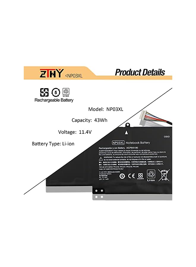 ZTHY 43Wh 11.4V Np03Xl Laptop Battery For Hp Envy X360 15-U010Dx 15-U011Dx 15-U110Dx 15-U111Dx Hp Pavilion X360 13-A010Dx 13-A012Dx 13-A013Cl 13-A110Dx Hstnn-Lb6L Tpn-Q146 760944-421 G6T84Ua J8C75Pa - Image 2