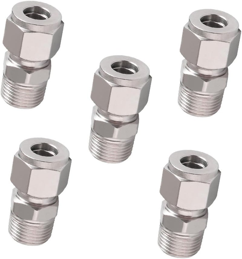 Horiznext Stainless Steel 304 Compression Fitting to connect 1/2 inch OD tube x 1/2 NPT Male thread Coupler, for brass copper stainless steel tubing (5pcs) - Image 1