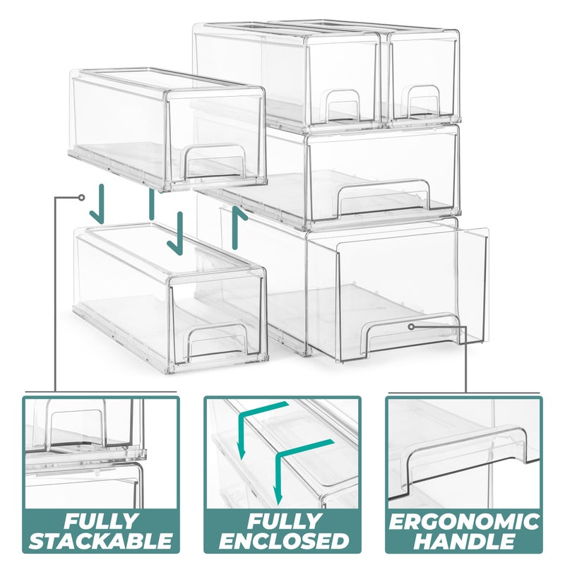 Sorbus 1 Medium & 2 Small Clear Stackable Storage Drawers â€“ Plastic Organizer Bins with Handles â€“ Stackable Pull-Out Storage Drawers for Closet, Pantry, Office, Bathroom, Craft, and Toy Organization - Image 4