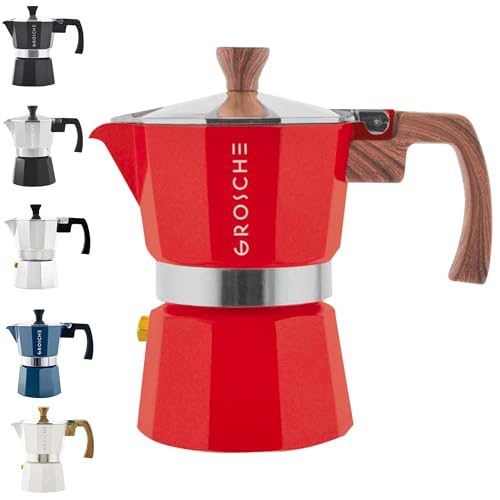GROSCHE Milano Stovetop Espresso Maker Moka Pot 3 espresso Cup  5oz Red  Cuban Coffee Maker Stove top coffee maker Moka Italian espresso greca coffee maker brewer percolator