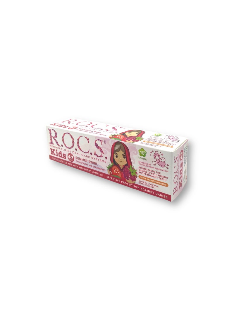 Rocs R.O.C.S. KIDS SUMMER SWIRL Toothpaste – Raspberry & Strawberry Flavor – 35ML | Natural & Safe Dental Care for Kids