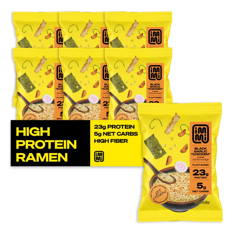 immi Black Garlic "Chicken" Ramen, 100% Plant Based, Keto Friendly, Low Carb, High Protein, Packaged Noodle Meal Kit, Ready to Eat, 6 Pack - Image 1