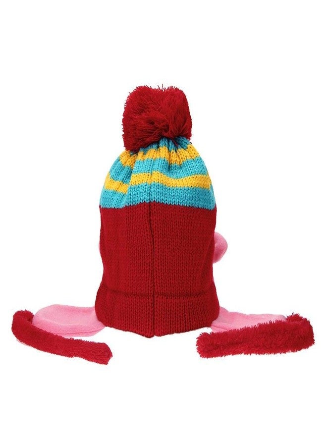 Malvina Fashion Baby Winter Warm Cap Hat Cartoon Monkey Striped Ball Ear Caps (Pink) - Image 3