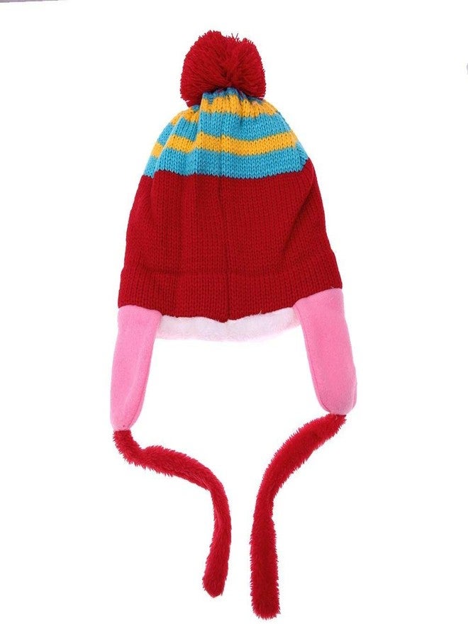 Malvina Fashion Baby Winter Warm Cap Hat Cartoon Monkey Striped Ball Ear Caps (Pink) - Image 4