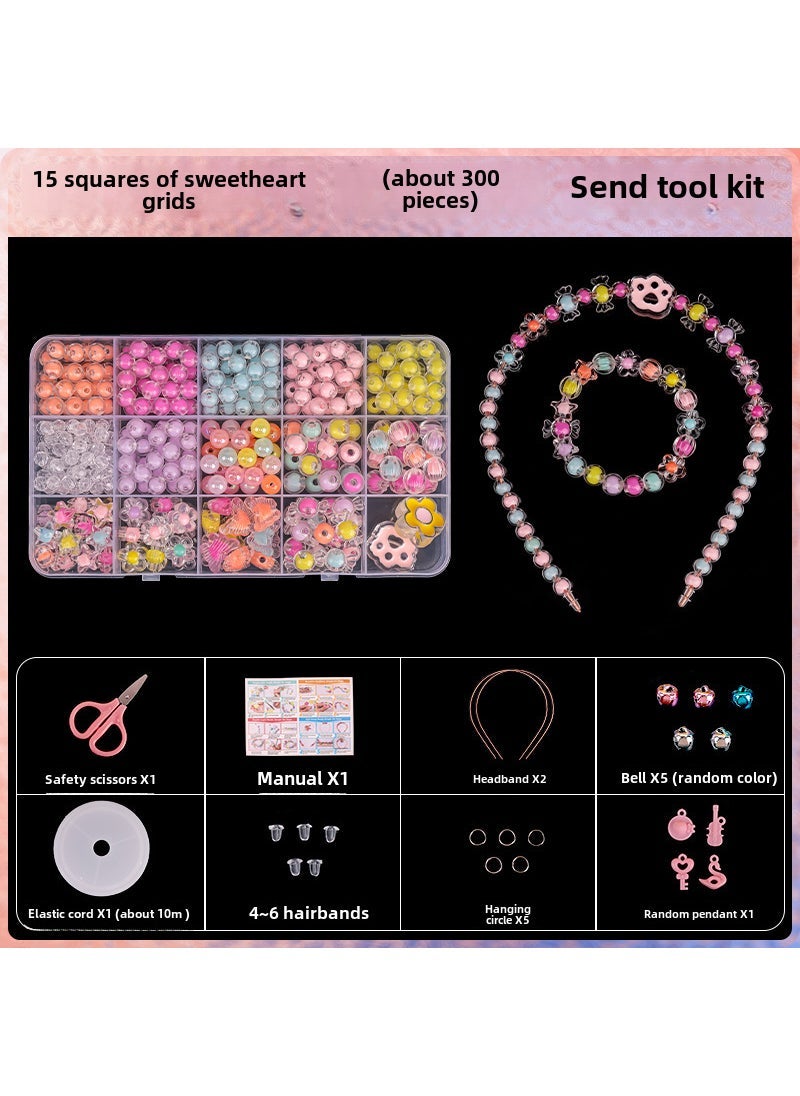 1 x 5 pcs Kids DIY Beading Kit Crystal Bracelet Necklace 15 squares of sweetheart grids (about 300 pieces) free tool kit 