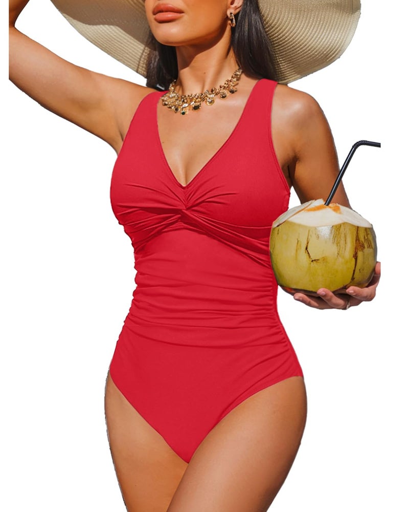 Holipick Red Women Tummy Control One Piece Swimsuit - Push Up Bathing Suit Full Coverage Slimming Swimwear L - Image 1