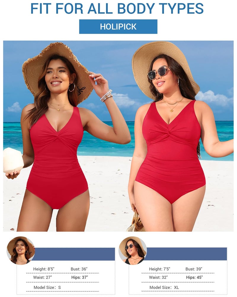 Holipick Red Women Tummy Control One Piece Swimsuit - Push Up Bathing Suit Full Coverage Slimming Swimwear L - Image 5