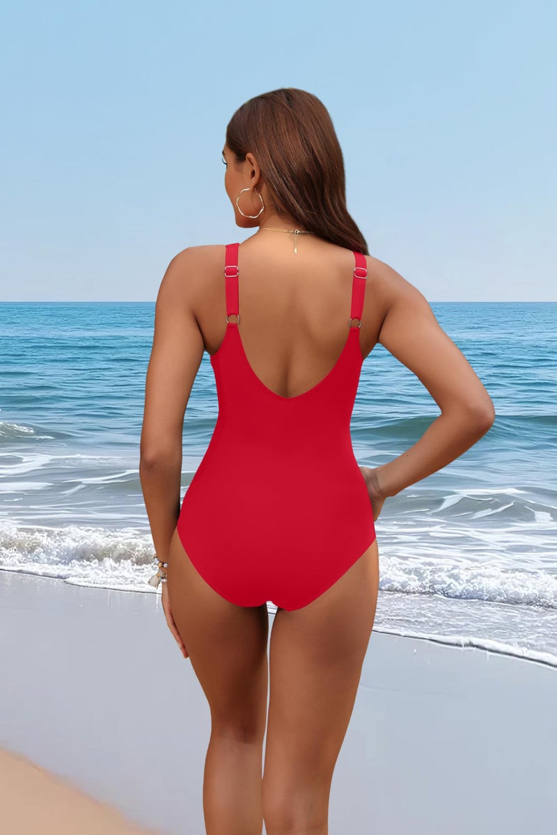 Holipick Red Women Tummy Control One Piece Swimsuit - Push Up Bathing Suit Full Coverage Slimming Swimwear L - Image 3