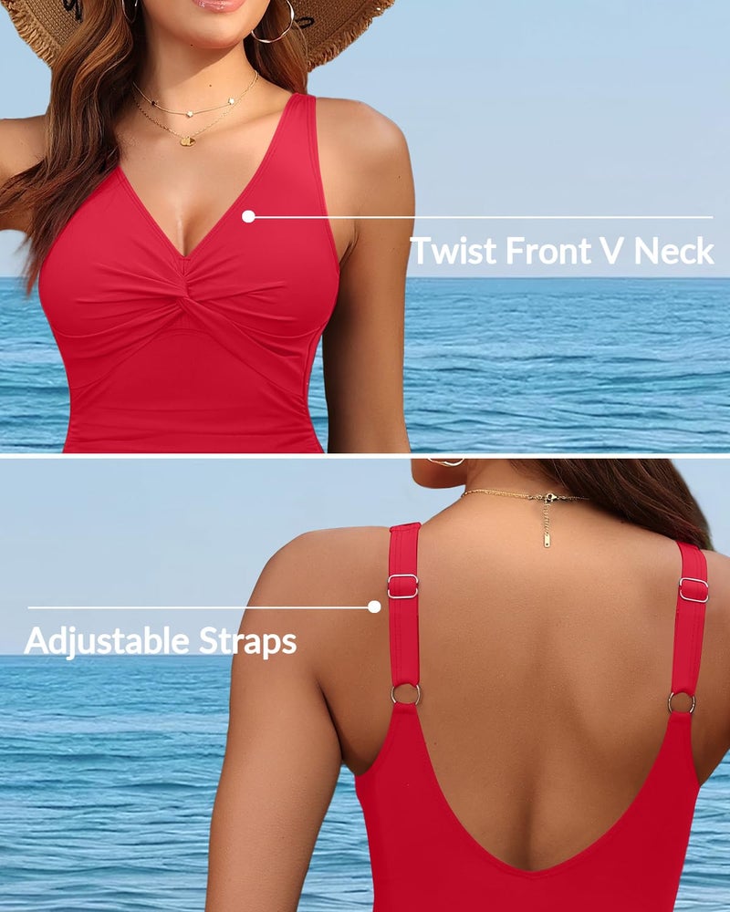 Holipick Red Women Tummy Control One Piece Swimsuit - Push Up Bathing Suit Full Coverage Slimming Swimwear L - Image 2