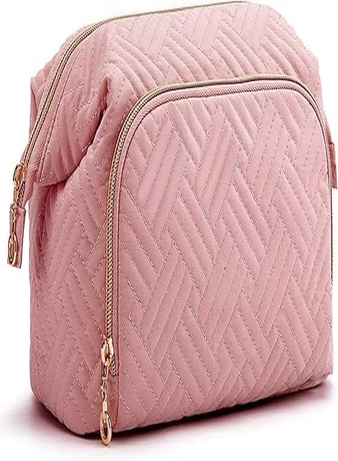 Lyrovo Polyester Travel Makeup Bag Cosmetic Bag Make Up Organizer Case Large Wide-Open Pouch for Women Purse for Toiletries Accessories Brushes (LY-136-COB-PINK, Baby Pink) - Image 1