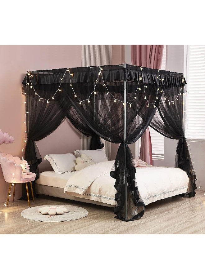 Mengersi 4 Corners Post Canopy Bed Curtains for Girls Kids Adults Queen Size Cute Cozy Drape Square Netting  4 Opening Mosquito Net  Princess Bedroom Decoration Gift - Image 4