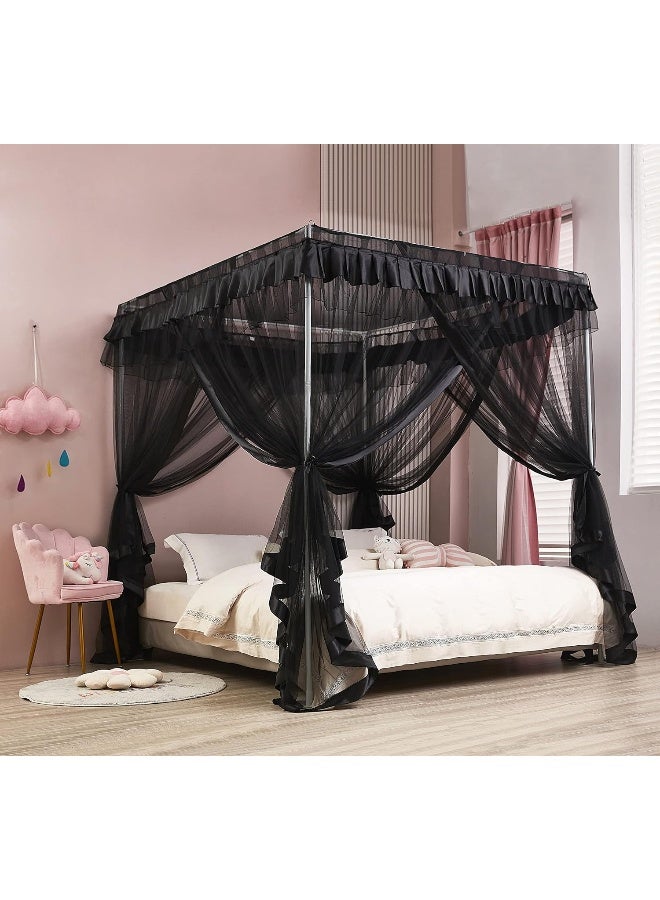 Mengersi 4 Corners Post Canopy Bed Curtains for Girls Kids Adults Queen Size Cute Cozy Drape Square Netting  4 Opening Mosquito Net  Princess Bedroom Decoration Gift - Image 5