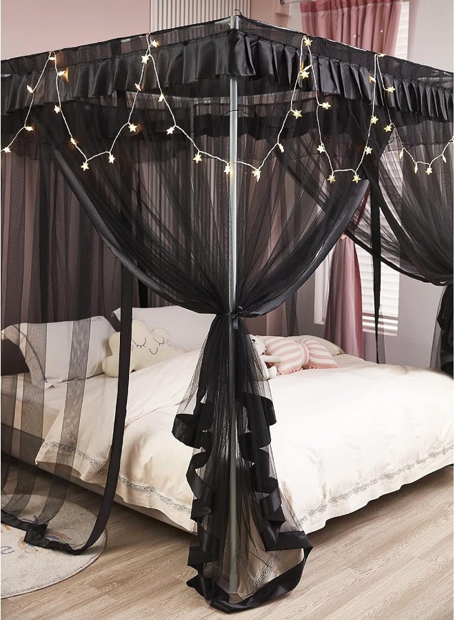 Mengersi 4 Corners Post Canopy Bed Curtains for Girls Kids Adults Queen Size Cute Cozy Drape Square Netting  4 Opening Mosquito Net  Princess Bedroom Decoration Gift - Image 2