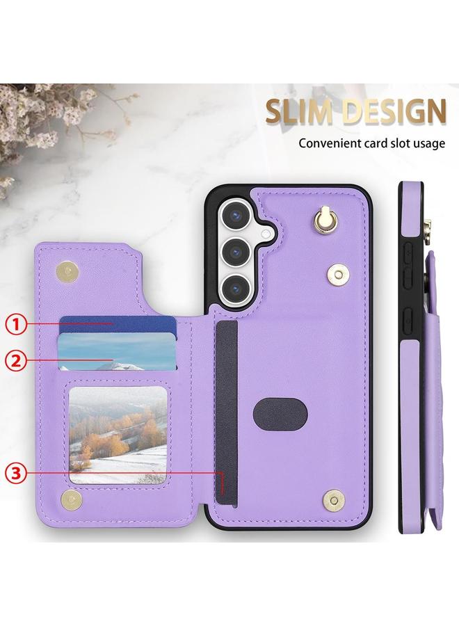 S-TOP Case For Samsung Galaxy S24 FE 5G Rhombic Dual Buckle Card Slots Phone Case with Lanyard - Image 2