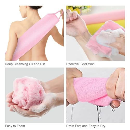 Prostuff.in® 1Pcs of Stretchable Exfoliating Back Scrubber with Handle Body Cleaning Safe Exfoliation Deep Cleans Extended Length Back Washers Scrubbers with Pull Strap for Women man - Image 3