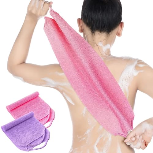 Prostuff.in® 1Pcs of Stretchable Exfoliating Back Scrubber with Handle Body Cleaning Safe Exfoliation Deep Cleans Extended Length Back Washers Scrubbers with Pull Strap for Women man - Image 1