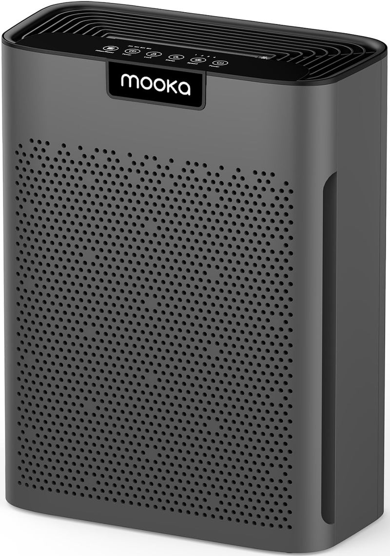 Mooka Air Purifiers for Home Large Room 2200 FtÂ² with Washable Filters, MOOKA H13 HEPA Air Purifier for Home Pets Bedroom with Fragrance, Air Cleaner for Smoke Dust Pollen Pets Hair Odor, KJ190 Grey - Image 1