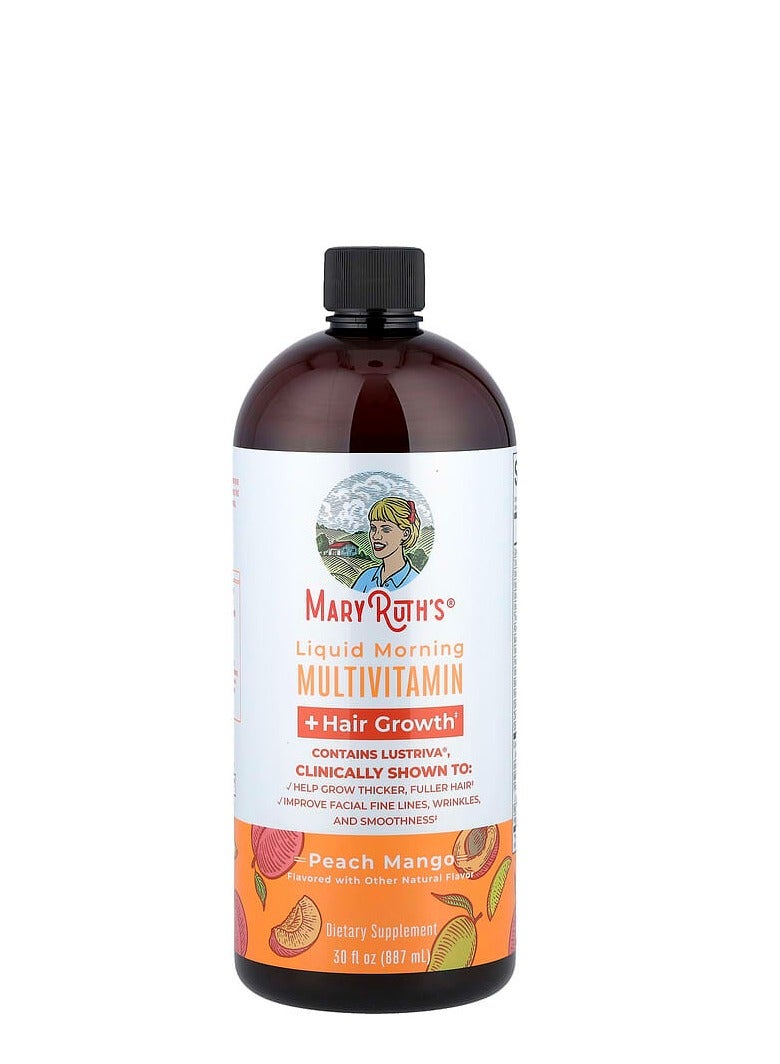 Liquid Morning Multivitamin + Hair Growth, Peach Mango, 30 fl oz (887 ml)