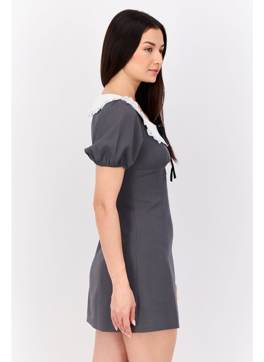 STEVE MADDEN - Women Solid Mini Causal Dress, Grey - Image 1