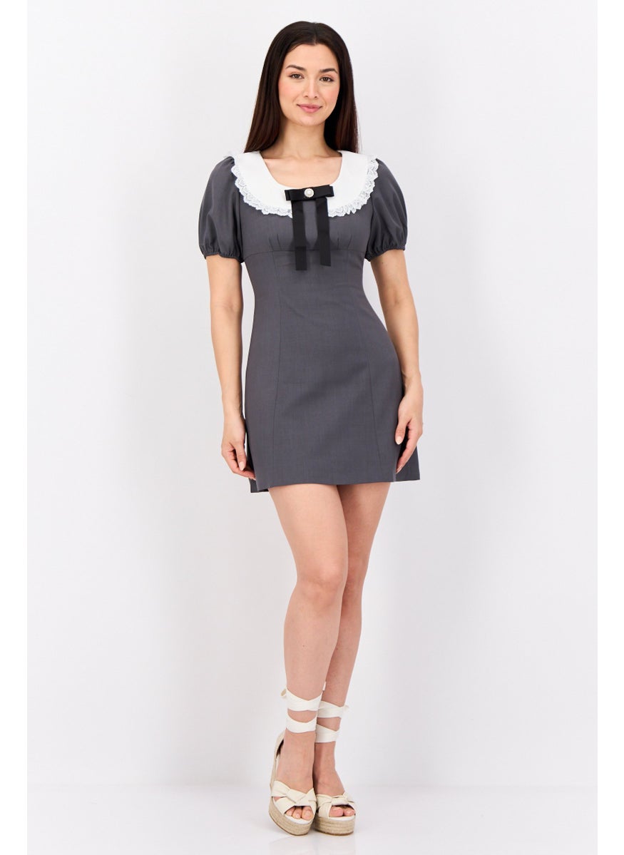 STEVE MADDEN - Women Solid Mini Causal Dress, Grey - Image 1