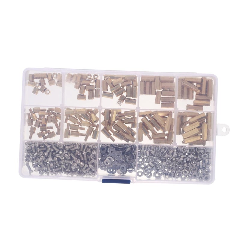 1set Assorted Standoffs and Screws Kit for PCB Motherboard -Corrosive Fasteners Transparent Storage Box Suitable for Circuit Board Assembly - Image 1