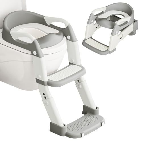 kimitimi 3in1 Potty Training Seat with Ladder Toddler Toilet Ladder Kids Toilet Chair for Little Boys Girls with Urinals Toddler AntiSlip Step Stool Ladder and Splash Guard Grey - Image 1