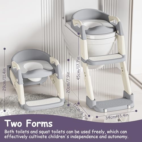 kimitimi 3in1 Potty Training Seat with Ladder Toddler Toilet Ladder Kids Toilet Chair for Little Boys Girls with Urinals Toddler AntiSlip Step Stool Ladder and Splash Guard Grey - Image 3