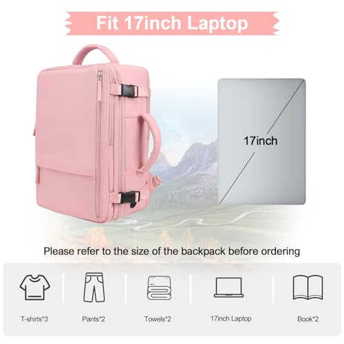 Hanples Carry on Travel Backpack for Women, Large 35L Personal Item Luggage Backpack,17 inch Laptop Backpack TSA Flight Approved, Travel Essentials Casual Daypack with 2 Toiletry Bags (Pink) - Image 4
