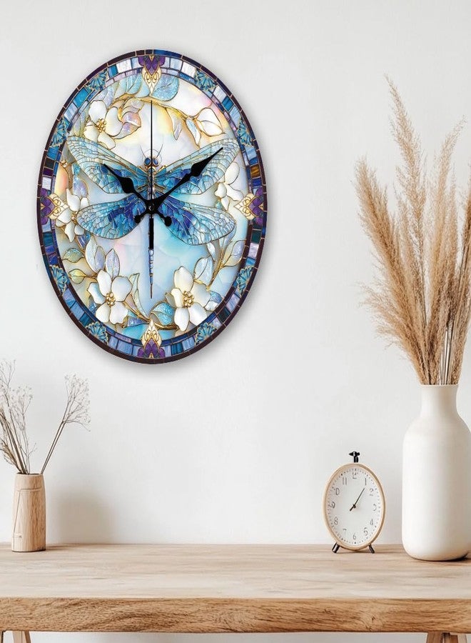 CHGCRAFT Dragonfly Wall Clock Non-Ticking Clock 12 Inch Round Decorative Clocks Printed Wall Clocks for Home Office Decoration - Image 5