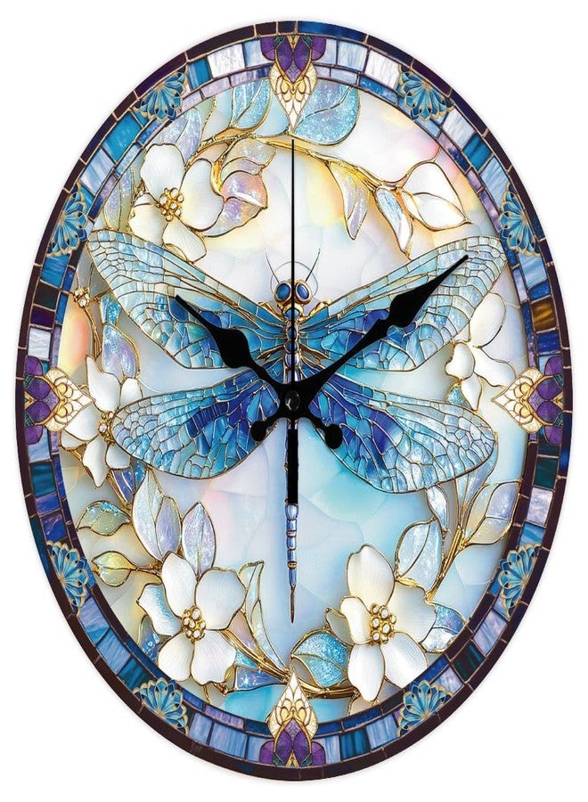 CHGCRAFT Dragonfly Wall Clock Non-Ticking Clock 12 Inch Round Decorative Clocks Printed Wall Clocks for Home Office Decoration - Image 1