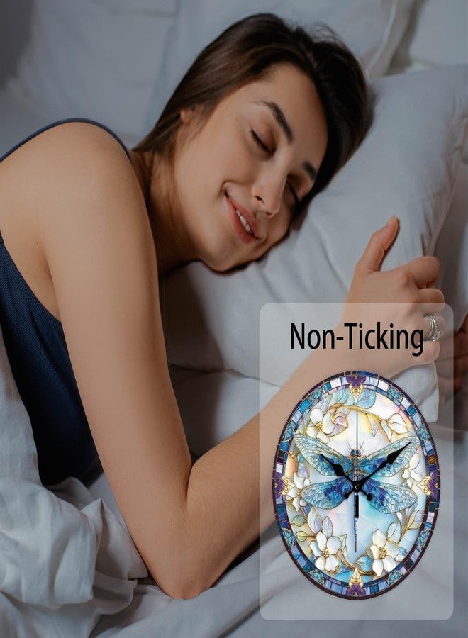 CHGCRAFT Dragonfly Wall Clock Non-Ticking Clock 12 Inch Round Decorative Clocks Printed Wall Clocks for Home Office Decoration - Image 4