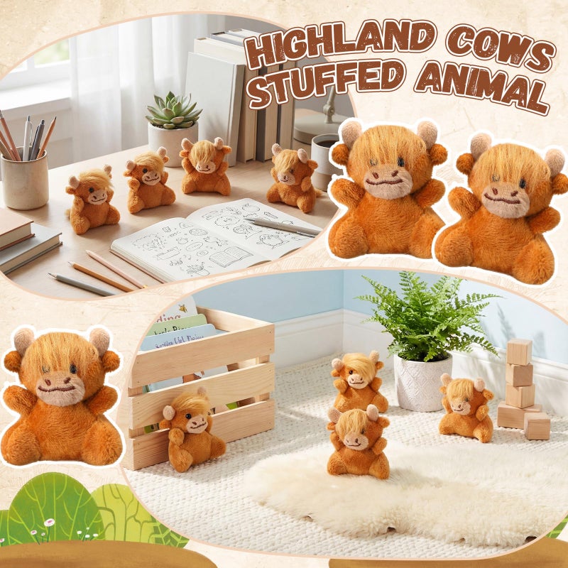 Shappy 50 Pcs Mini Highland Cow Animal Toys 2.36 Inch Small Highland Cattle Stuffed Animals Bulk Cute Tiny Plushies for Birthday Gift Party Carnival Prize - Image 4