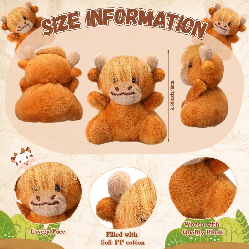 Shappy 50 Pcs Mini Highland Cow Animal Toys 2.36 Inch Small Highland Cattle Stuffed Animals Bulk Cute Tiny Plushies for Birthday Gift Party Carnival Prize - Image 2