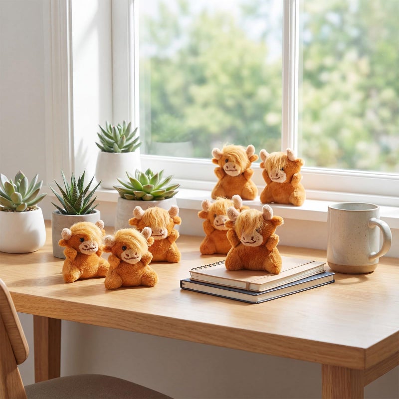 Shappy 50 Pcs Mini Highland Cow Animal Toys 2.36 Inch Small Highland Cattle Stuffed Animals Bulk Cute Tiny Plushies for Birthday Gift Party Carnival Prize - Image 3