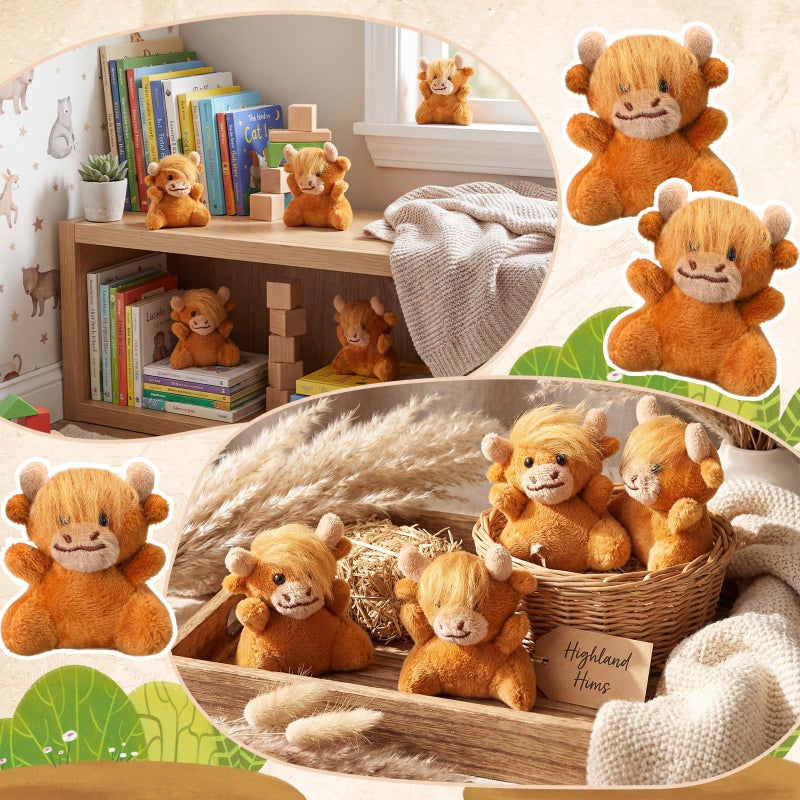 Shappy 50 Pcs Mini Highland Cow Animal Toys 2.36 Inch Small Highland Cattle Stuffed Animals Bulk Cute Tiny Plushies for Birthday Gift Party Carnival Prize - Image 5