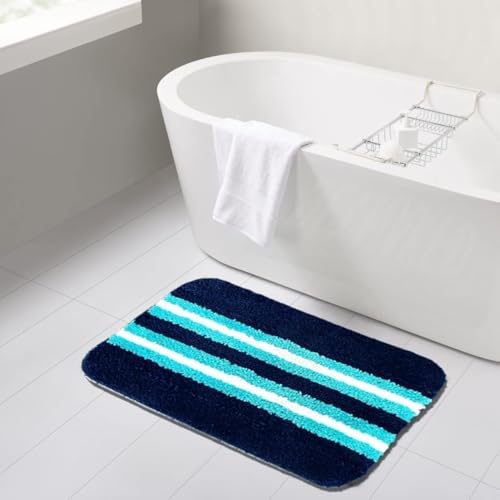 SKIVE India Rectangular Striped Soft Microfiber Yarn Durable & Washable Multipurpose Runner for Home/Kitchen/Living Area/Office Entrance with Anti Skid Backing/Quick-Drying Mats_Blue with Aqua - Image 3