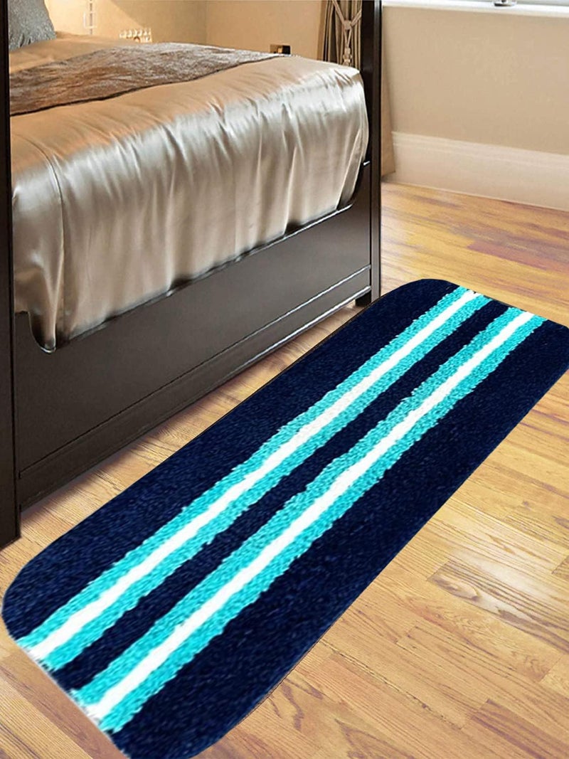 SKIVE India Rectangular Striped Soft Microfiber Yarn Durable & Washable Multipurpose Runner for Home/Kitchen/Living Area/Office Entrance with Anti Skid Backing/Quick-Drying Mats_Blue with Aqua - Image 1