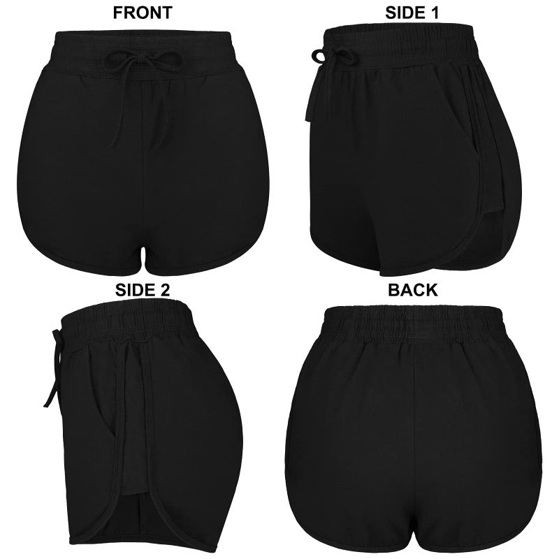 URATOT 2 Pack XL Cotton Yoga Short Women Summer Running Gym Sports Waistband Shorts with Pockets, Black, Dark Grey - Image 5