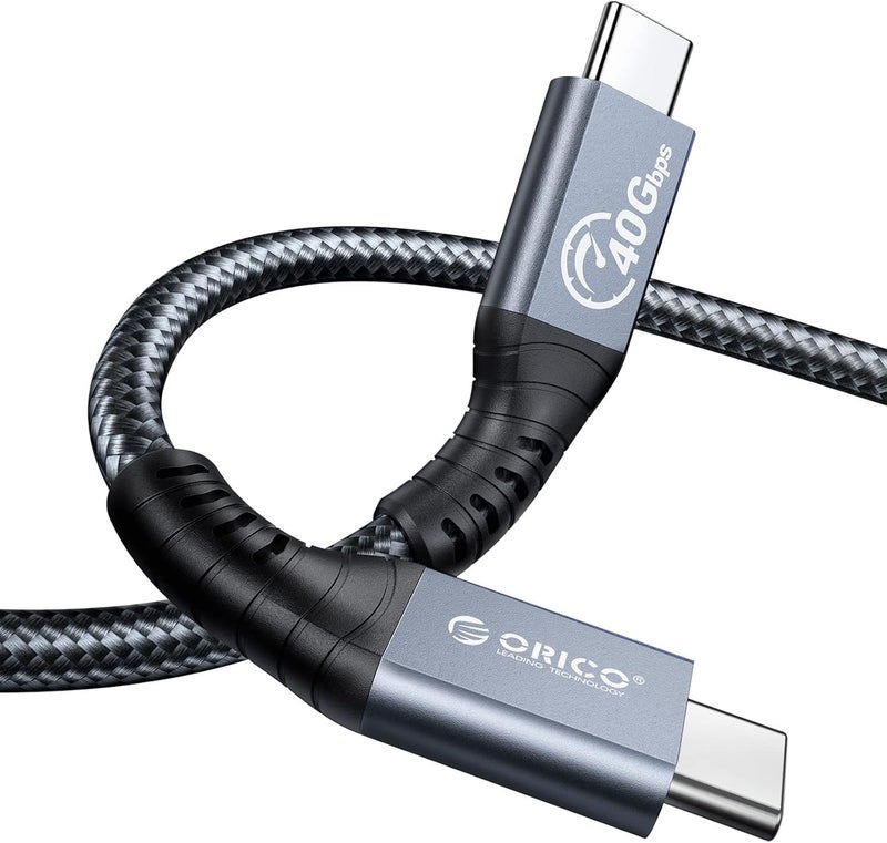 Orico Thunderbolt 4 Cable - 0.98 Ft, 40Gbps USB C to USB C, Supports 100W Charging/Display 8K@60Hz for MacBooks, iPad Pro, Thunderbolt 4/3 Hub, Docking - Dark Grey - Image 1