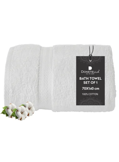 Donetella Premium 100 % Combed Cotton 1-Pcs Bath Towel(70 X 140 CM) 600 GSM Large Towel, Highly Absorbent, Quick Dry,Best Towel for Bathroom, Spa And Hotel,White