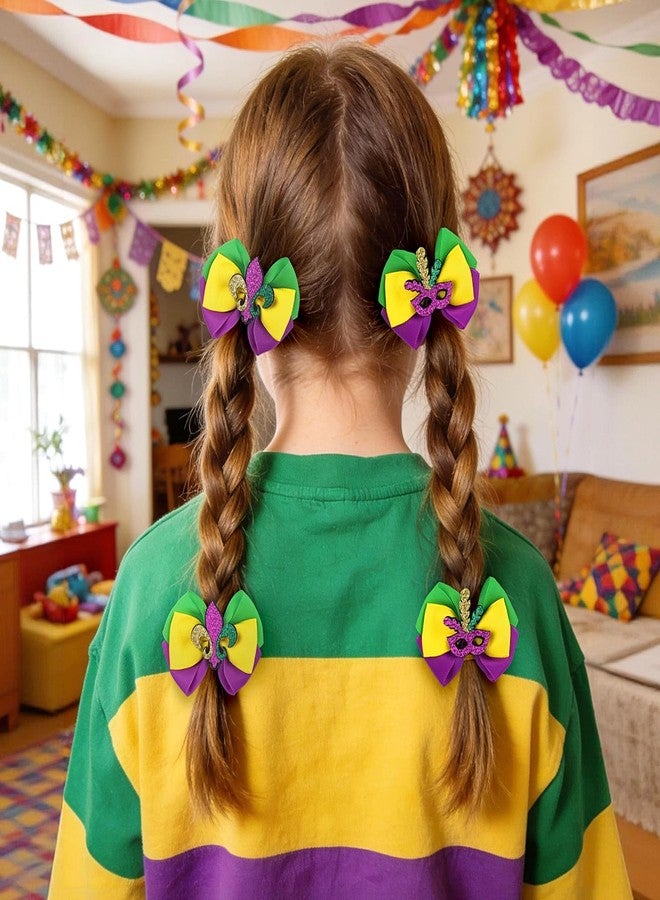 Doneace Mardi Gras Hair Bow Clips Glitter Mardi Gras Hair Clips Purple Gold Green Hairpins Carnival Hair Barrettes Ribbon Alligator Clips for Women Girls Fat Tuesday Mardi Gras Hair Accessories - Image 5