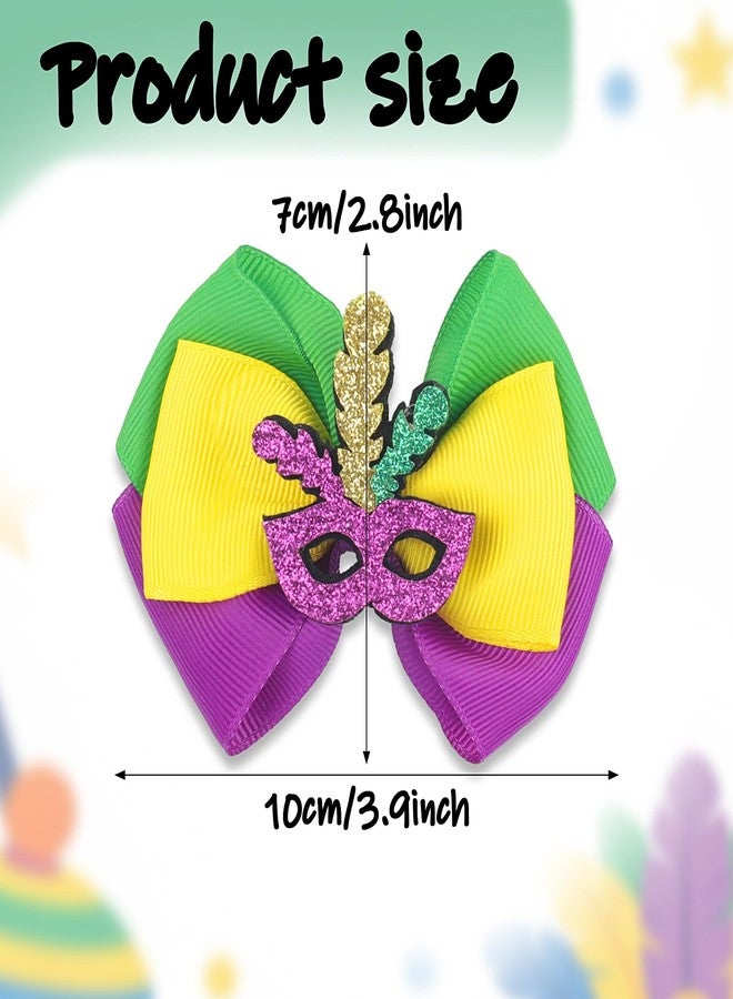 Doneace Mardi Gras Hair Bow Clips Glitter Mardi Gras Hair Clips Purple Gold Green Hairpins Carnival Hair Barrettes Ribbon Alligator Clips for Women Girls Fat Tuesday Mardi Gras Hair Accessories - Image 2