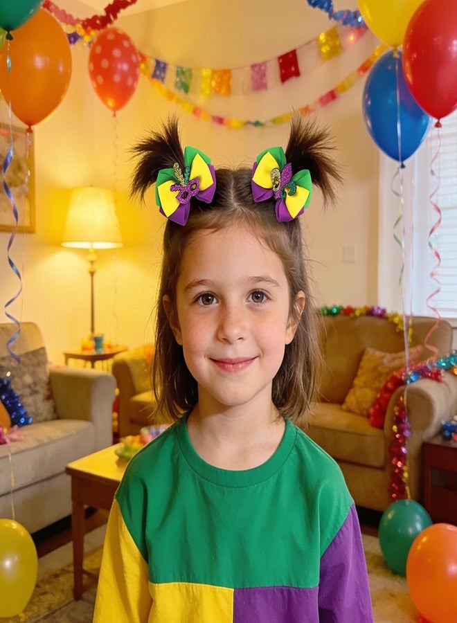 Doneace Mardi Gras Hair Bow Clips Glitter Mardi Gras Hair Clips Purple Gold Green Hairpins Carnival Hair Barrettes Ribbon Alligator Clips for Women Girls Fat Tuesday Mardi Gras Hair Accessories - Image 4