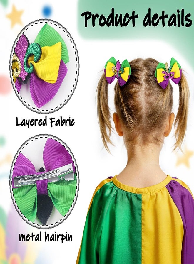 Doneace Mardi Gras Hair Bow Clips Glitter Mardi Gras Hair Clips Purple Gold Green Hairpins Carnival Hair Barrettes Ribbon Alligator Clips for Women Girls Fat Tuesday Mardi Gras Hair Accessories - Image 3