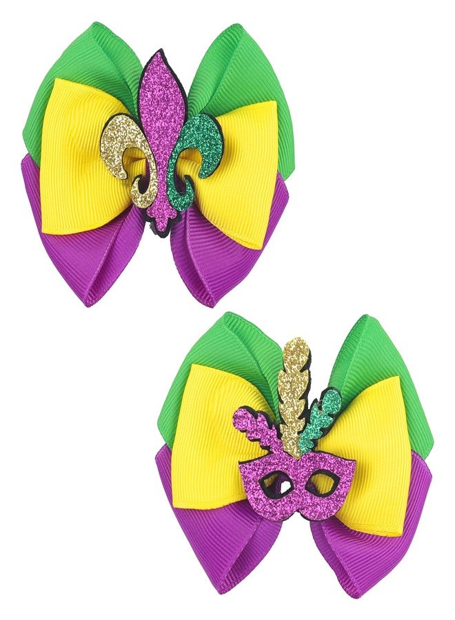 Doneace Mardi Gras Hair Bow Clips Glitter Mardi Gras Hair Clips Purple Gold Green Hairpins Carnival Hair Barrettes Ribbon Alligator Clips for Women Girls Fat Tuesday Mardi Gras Hair Accessories - Image 1