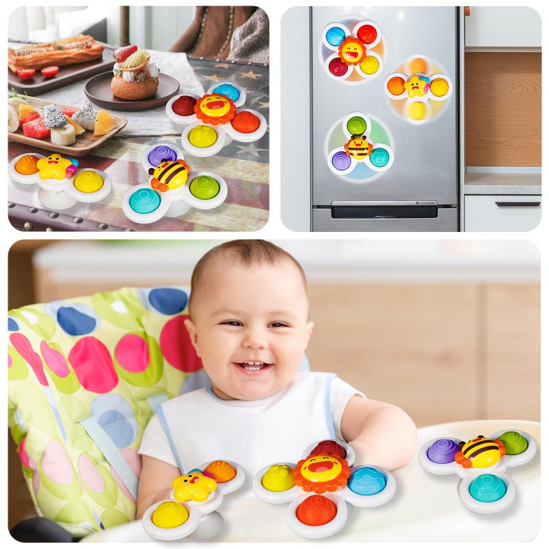 ALASOU 3PCS Pop Suction Cup Spinner Sensory Airplane Travel Toys for 1 2 Year Old Boy Girl Birthday Gift|Novelty Spinning Tops Easter Basket Stuffers for Toddlers Infant|Baby Bath Toy Kids Ages 1-3 - Image 3