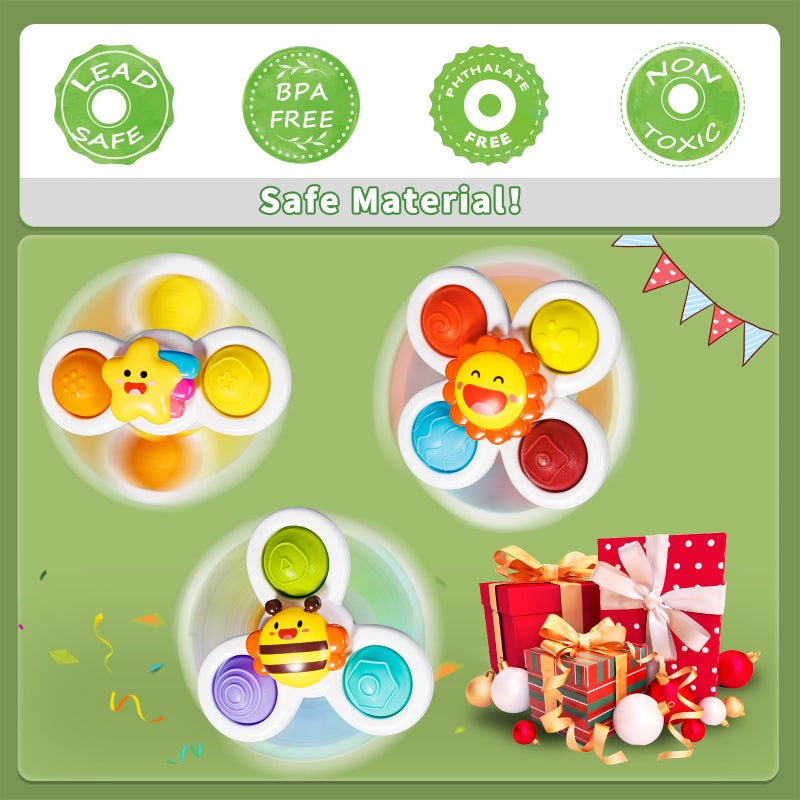ALASOU 3PCS Pop Suction Cup Spinner Sensory Airplane Travel Toys for 1 2 Year Old Boy Girl Birthday Gift|Novelty Spinning Tops Easter Basket Stuffers for Toddlers Infant|Baby Bath Toy Kids Ages 1-3 - Image 4